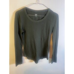 GAP Women Long Sleeve Waffle Knit Thermal Top Dark Green Size S